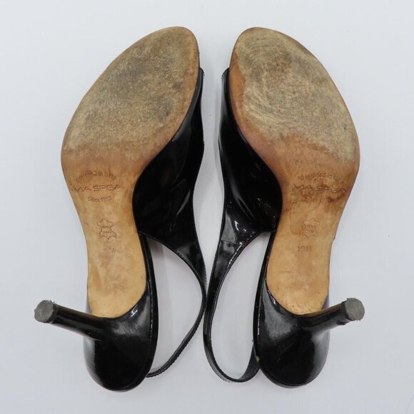 Via Spiga Womens 9 M Black Patent Leather Open Toe Slingback High Heels Buckle - Picture 10 of 12